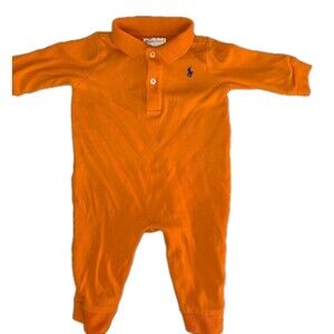 Ralph Lauren Romper Baby Boys Orange Polo Size 6 Months SOFT EUC No Stains